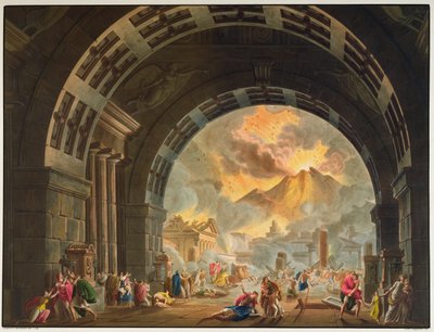 1827年秋にミラノのラスケールで制作された、パチーニ作のオペラ「ポンペイの最後の日」のシーン 作： Alessandro Sanquirico